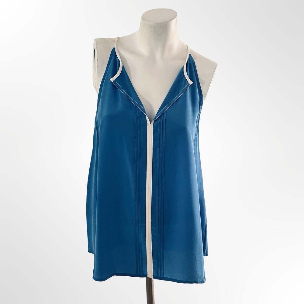 Joie 100% Silk Pleated Halter Tank Top in Teal Blue